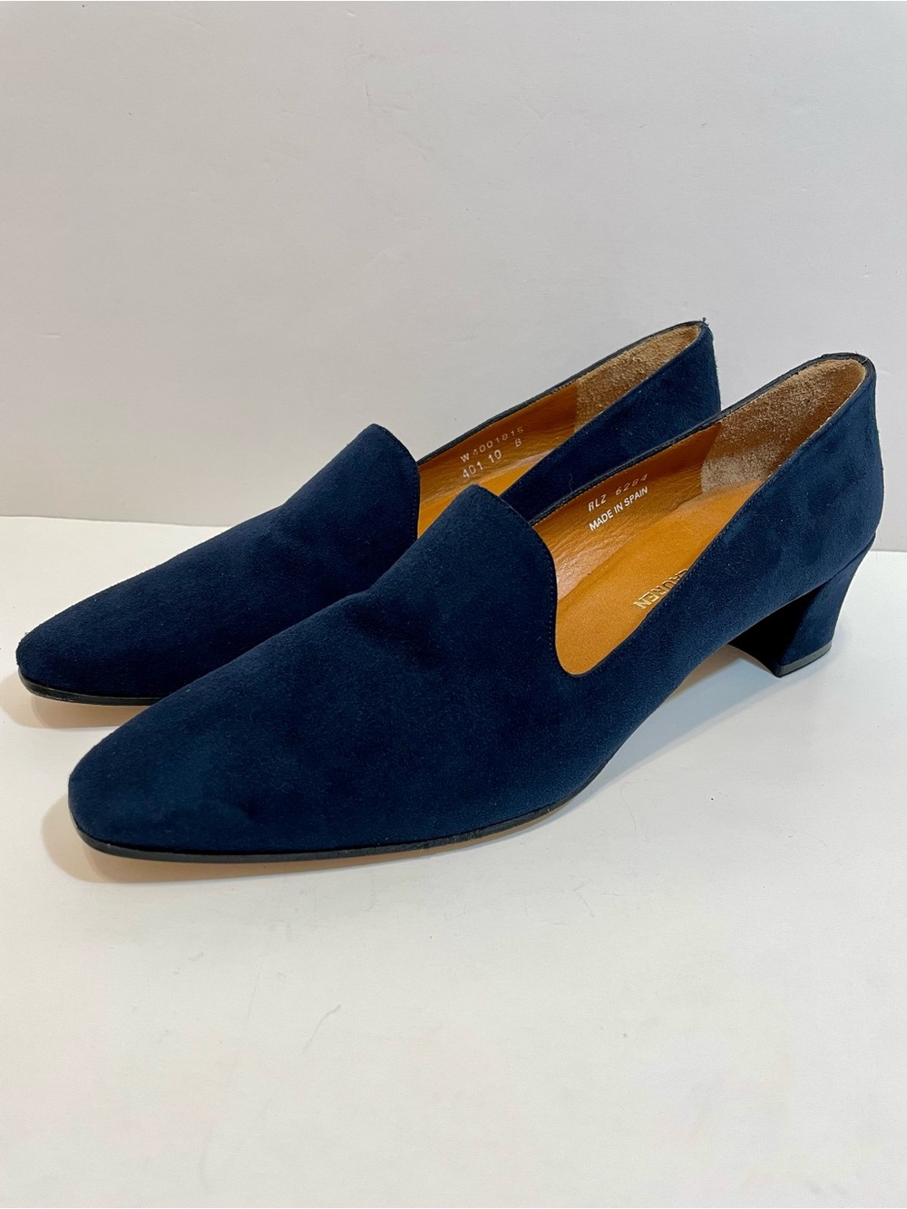Vintage Ralph Lauren Women’s Suede Block Heel Navy Loafers Size 10 - Picture 2 of 13